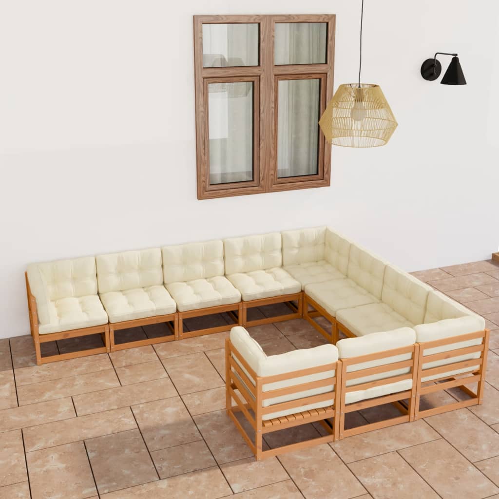 vidaXL 10-tlg. Garten-Lounge-Set mit Kissen Honigbraun Massivholz