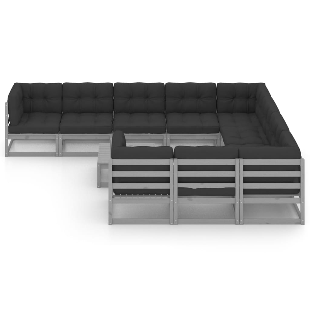 vidaXL 11-tlg. Garten-Lounge-Set mit Kissen Grau Kiefer Massivholz