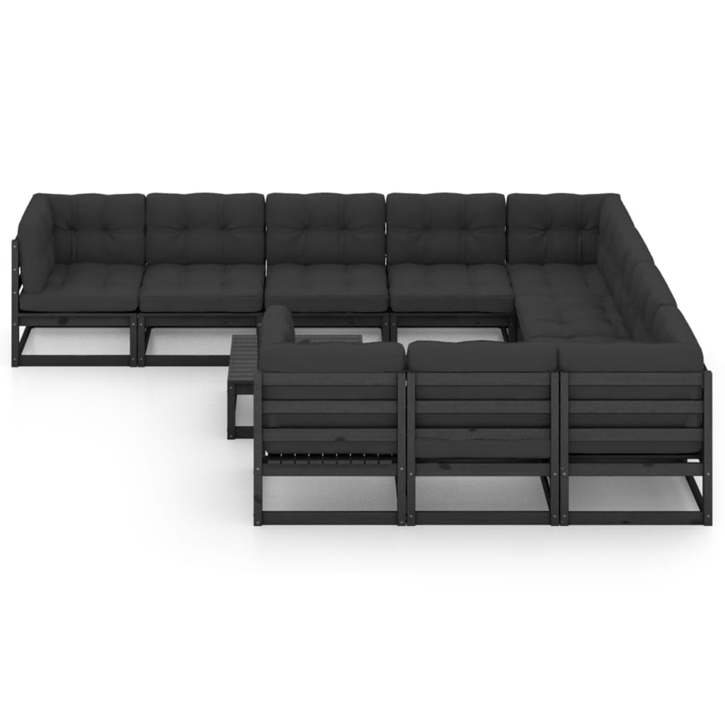 

vidaXL 11-delige Loungeset met kussens massief grenenhout zwart