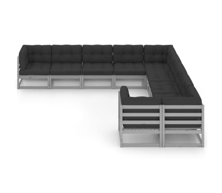 vidaXL Set șezlonguri grădină cu perne, 10 piese, gri, lemn masiv pin