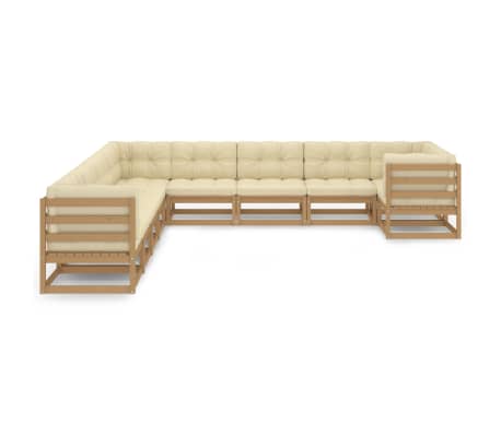 vidaXL 10-tlg. Garten-Lounge-Set mit Kissen Honigbraun Massivholz
