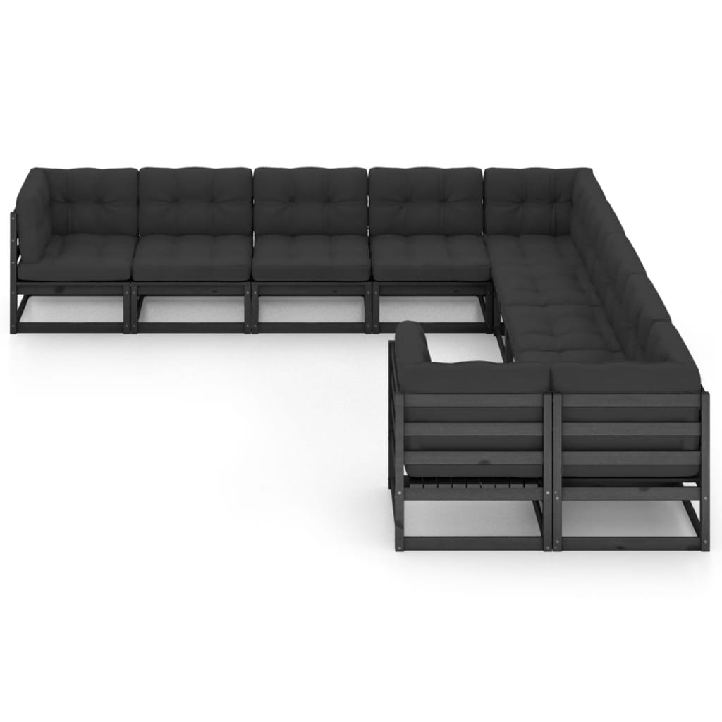 vidaXL 10-delige Loungeset met kussens massief grenenhout zwart afbeelding