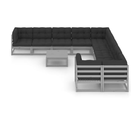 vidaXL 11-tlg. Garten-Lounge-Set mit Kissen Grau Kiefer Massivholz