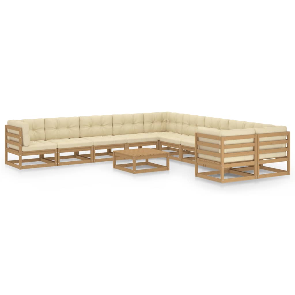 vidaXL 11-tlg. Garten-Lounge-Set mit Kissen Honigbraun Massivholz