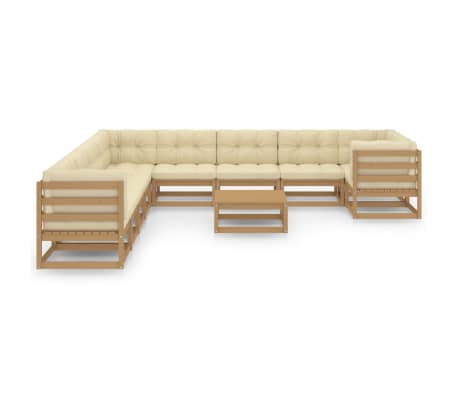vidaXL 11-delige Loungeset met kussens massief grenenhout honingbruin