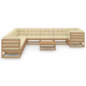 vidaXL 11-delige Loungeset met kussens massief grenenhout honingbruin