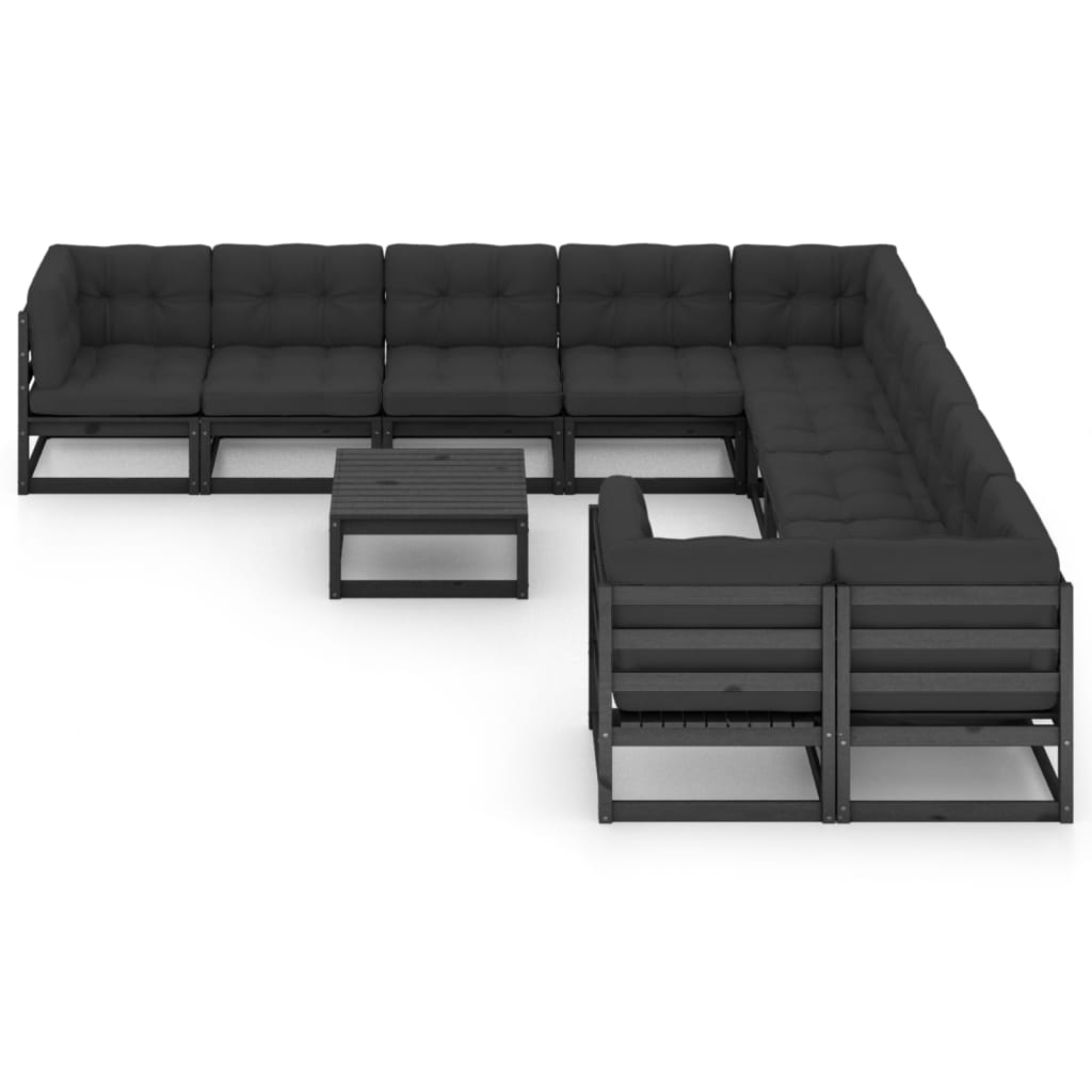 

vidaXL 11-delige Loungeset met kussens massief grenenhout zwart