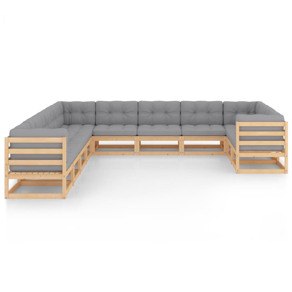 vidaXL 11-delige Loungeset met kussens massief grenenhout afbeelding
