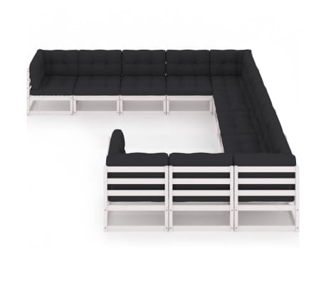 vidaXL 11 pcs conj. lounge de jardim c/ almofad&otilde;es pinho maci&ccedil;o branco
