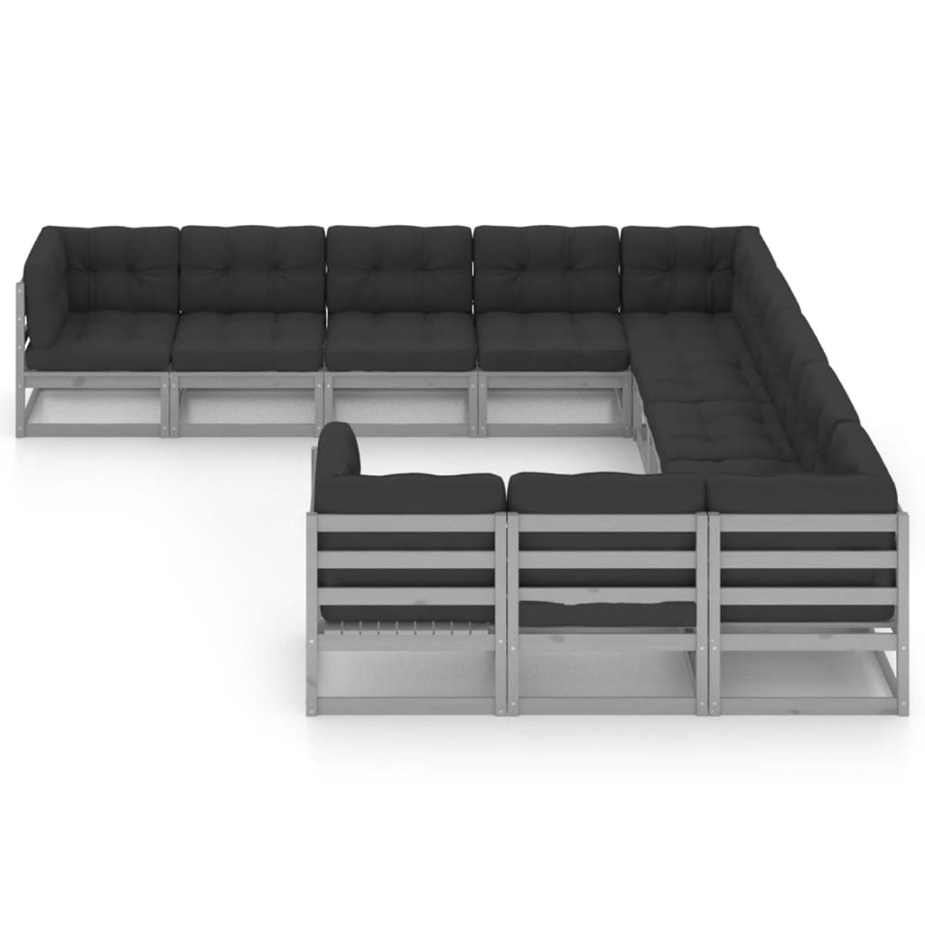 Thumbnail - vidaXL 11-tlg. Garten-Lounge-Set mit Kissen Grau Kiefer Massivholz