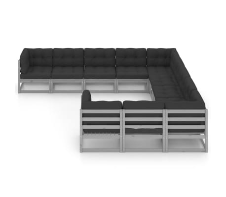 vidaXL Sodo komplektas su pagalvėmis, 11 dalių, pilkas, pu&scaron;ies masyvas