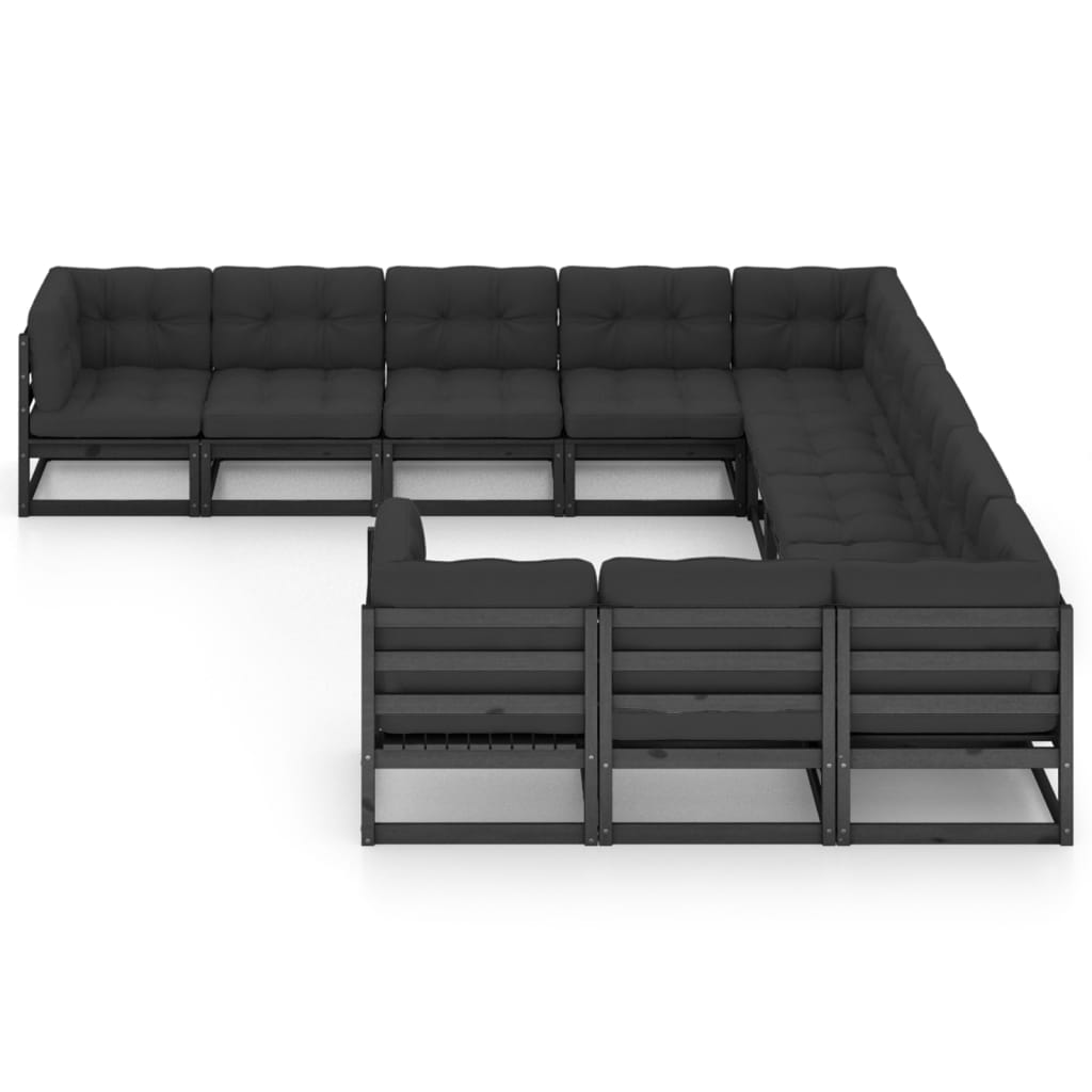 

vidaXL 11-delige Loungeset met kussens massief grenenhout zwart
