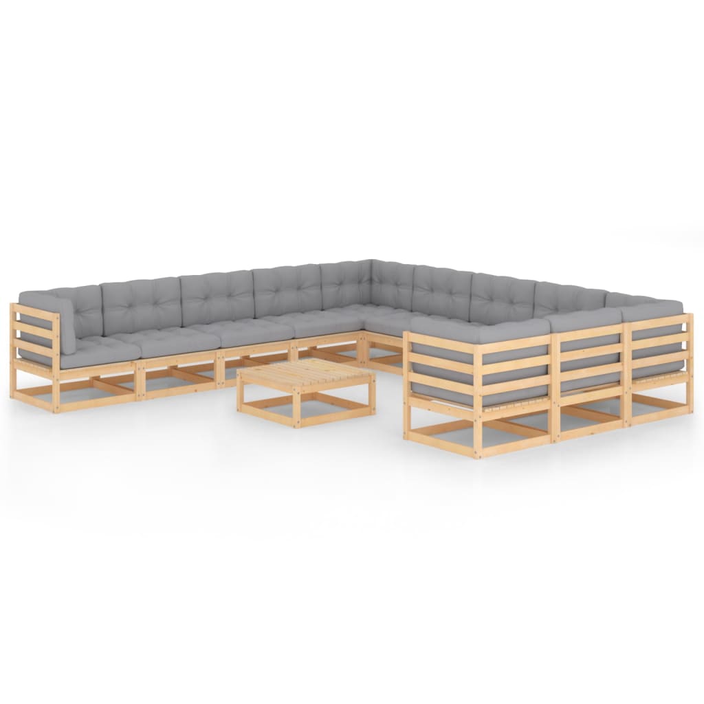 vidaXL 12-tlg. Garten-Lounge-Set mit Kissen Massivholz Kiefer