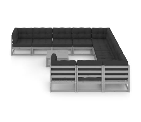 vidaXL Градински лаундж комплект 12 части с възглавници сив бор масив