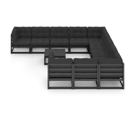 vidaXL Hagesofagruppe med puter 12 deler svart heltre furu