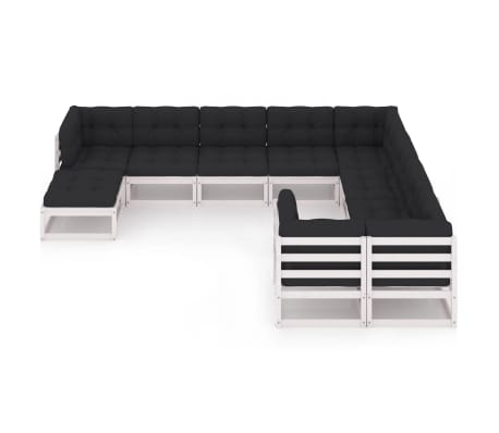 vidaXL Set Divani da Giardino 10 pz Cuscini Bianchi Massello di Pino