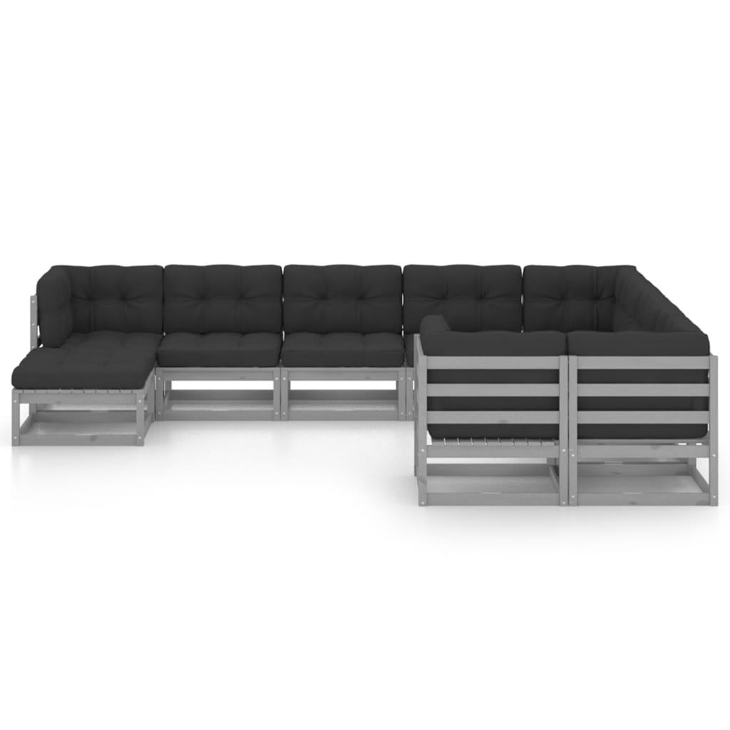 

vidaXL 10-delige Loungeset met kussens massief grenenhout grijs