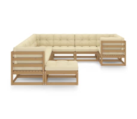 vidaXL Sodo komplektas su pagalvėlėmis, 10 dalių, medaus rudas, pu&scaron;is