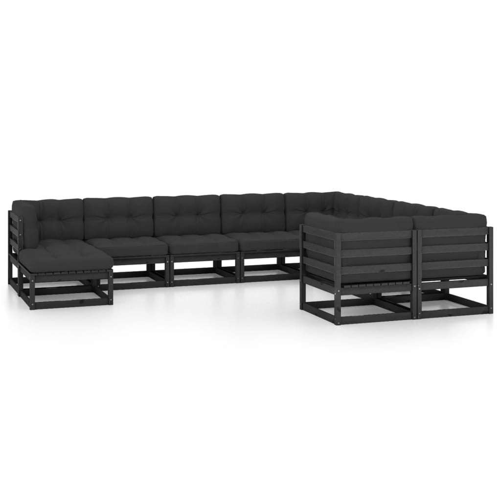 vidaXL 10-tlg. Garten-Lounge-Set mit Kissen Schwarz Massivholz Kiefer