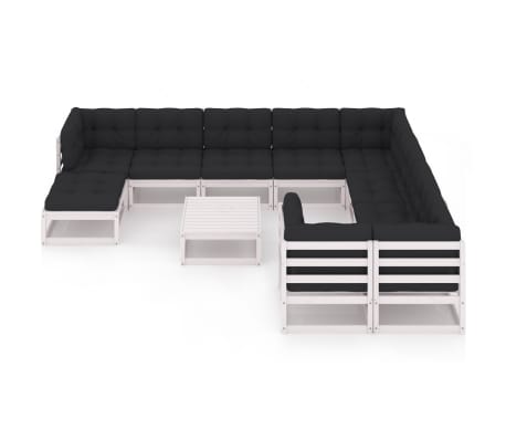 vidaXL Set Divani da Giardino 11 pz Cuscini Bianchi Massello di Pino