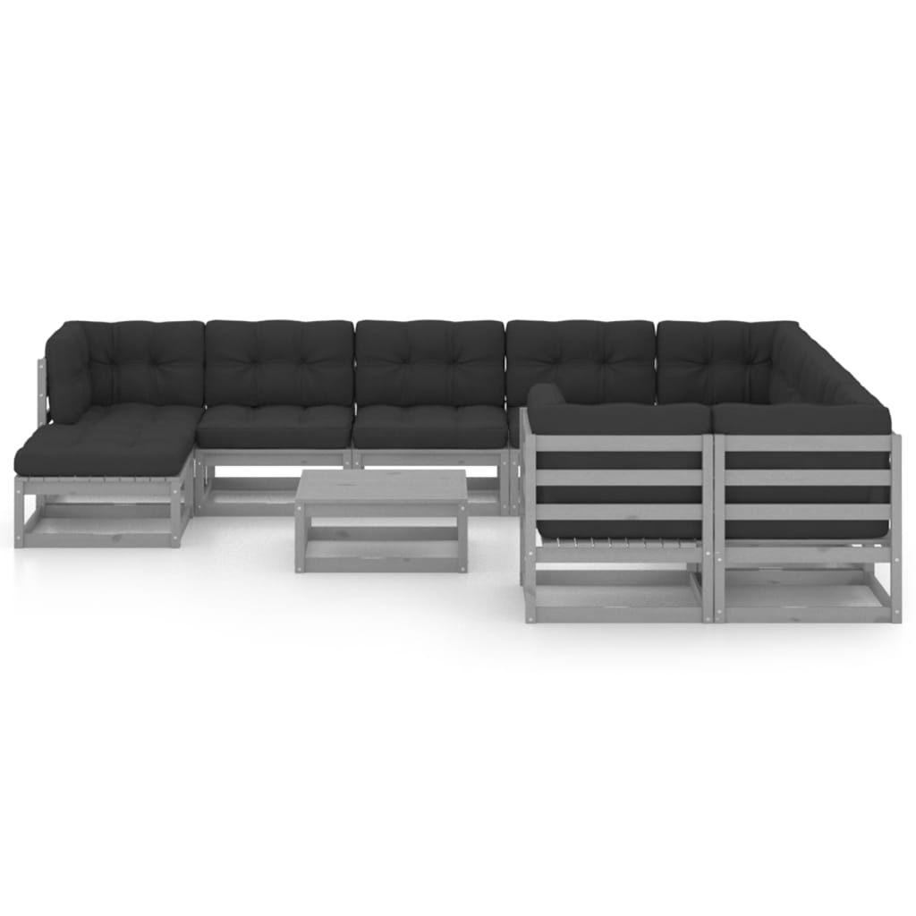 

vidaXL 11-delige Loungeset met kussens massief grenenhout grijs