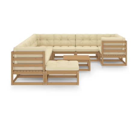 vidaXL Sodo komplektas su pagalvėlėmis, 11 dalių, medaus rudas, pu&scaron;is