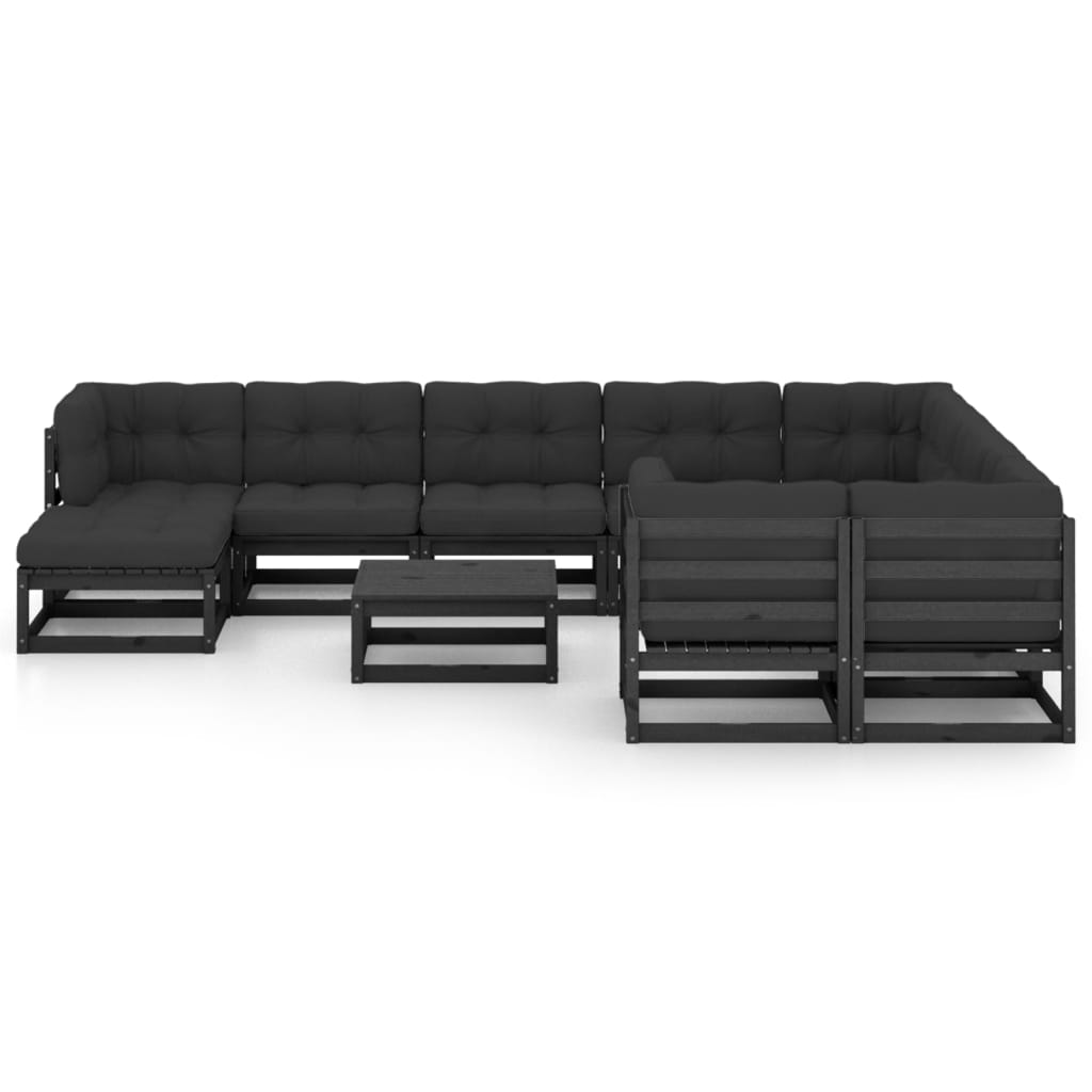 vidaXL 11-delige Loungeset met kussens massief grenenhout zwart afbeelding
