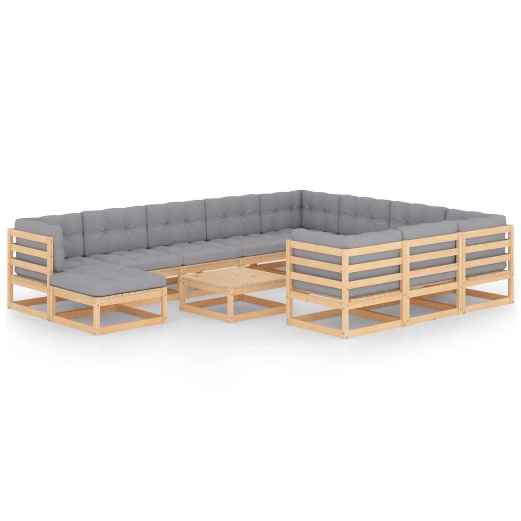 vidaXL 12-tlg. Garten-Lounge-Set mit Kissen Kiefer Massivholz