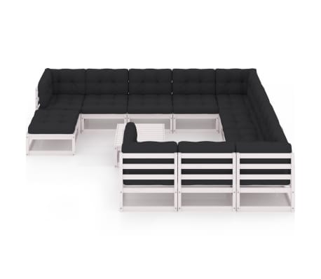 vidaXL 12-osainen Puutarhasohvasarja tyynyill&auml; valkoinen t&auml;ysi m&auml;nty