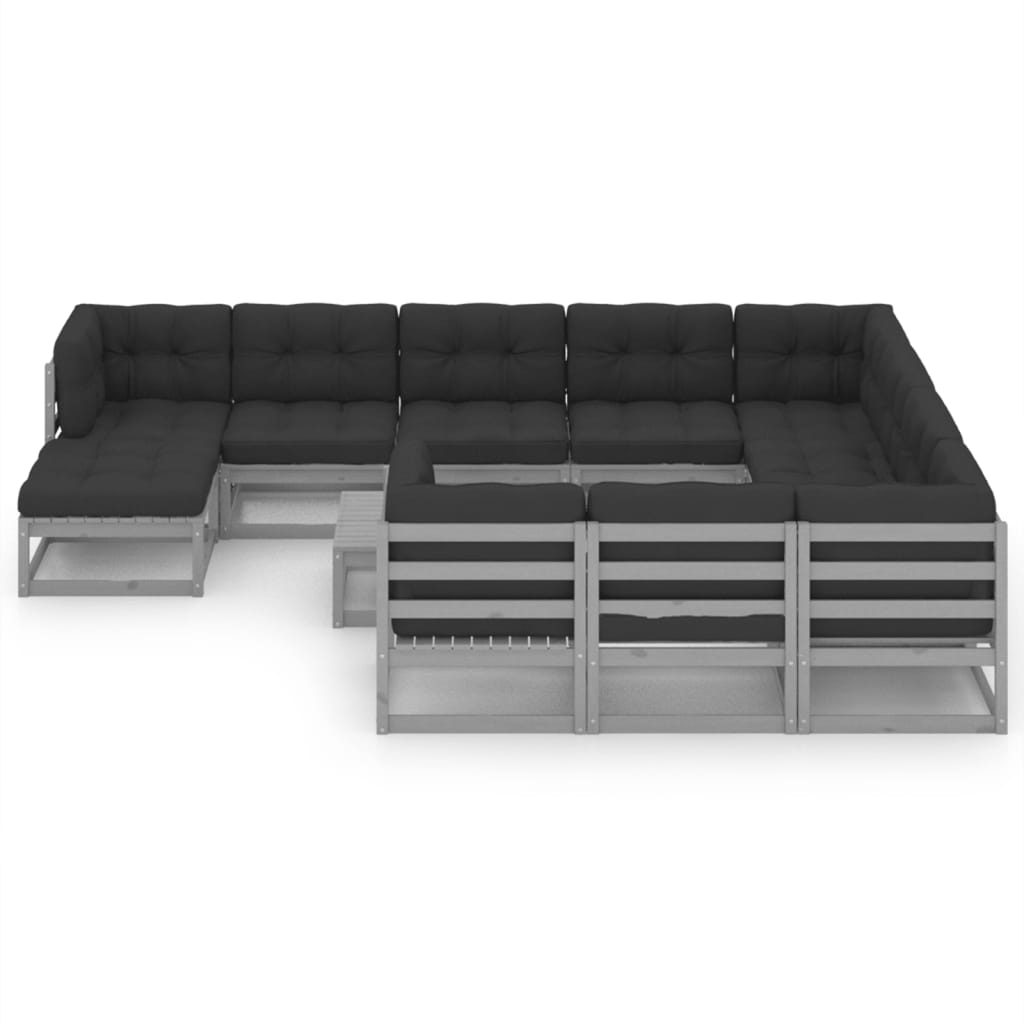 

vidaXL 12-delige Loungeset met kussens massief grenenhout grijs