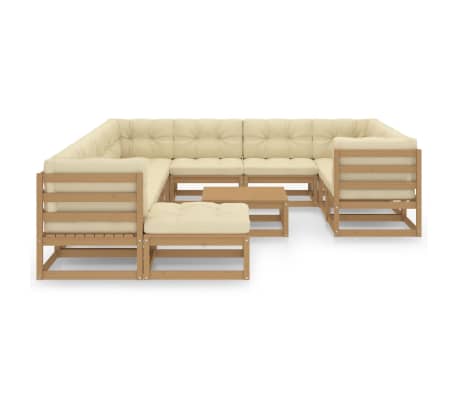 vidaXL 12-tlg. Garten-Lounge-Set mit Kissen Honigbraun Massivholz