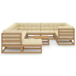 vidaXL 12-tlg. Garten-Lounge-Set mit Kissen Honigbraun Massivholz