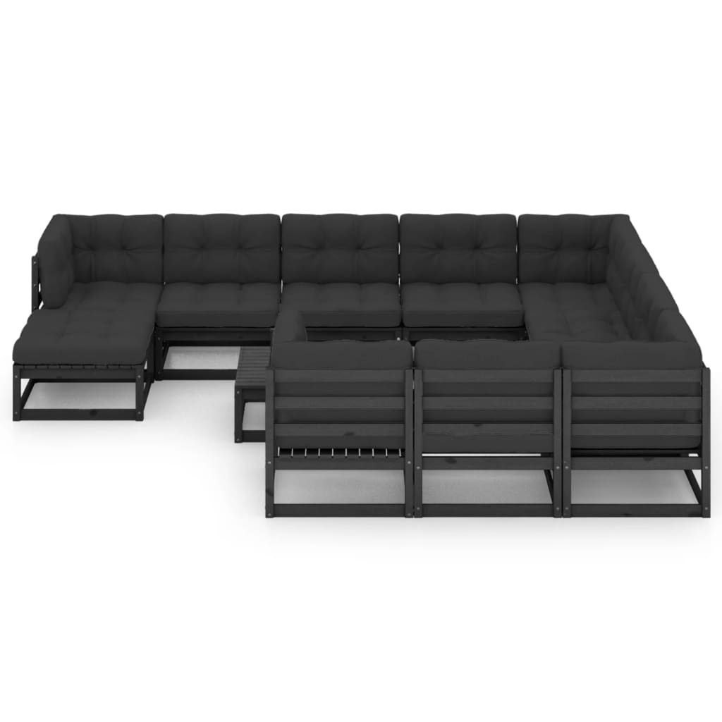 vidaXL 12-delige Loungeset met kussens massief grenenhout zwart afbeelding
