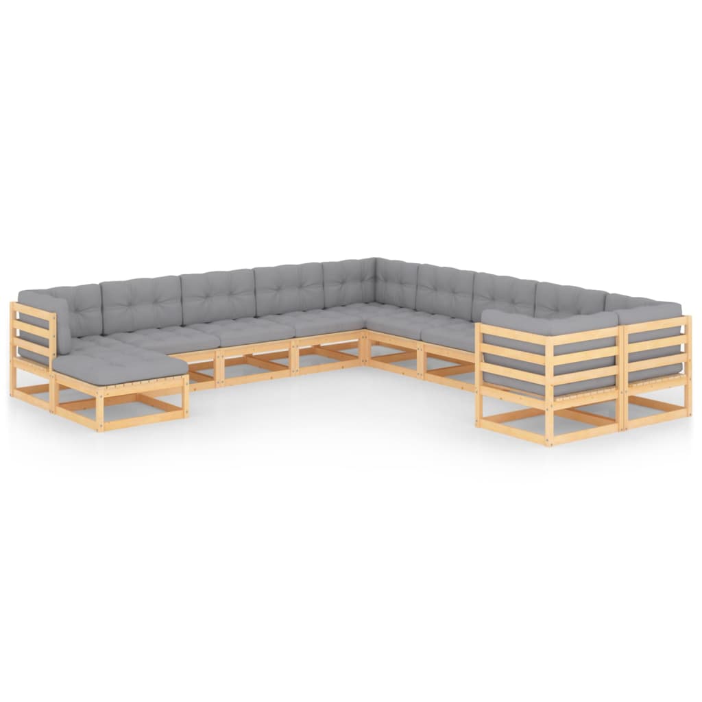 vidaXL Set mobilier de grădină cu perne, 11 piese, lemn masiv de pin vidaXL