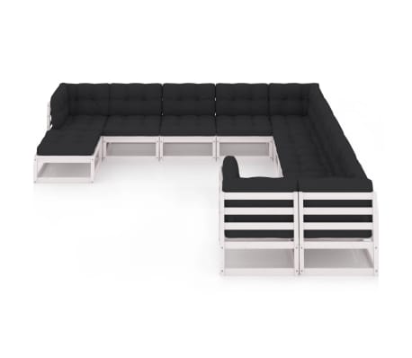 vidaXL Set mobilier grădină cu perne, 11 piese, alb, lemn masiv pin
