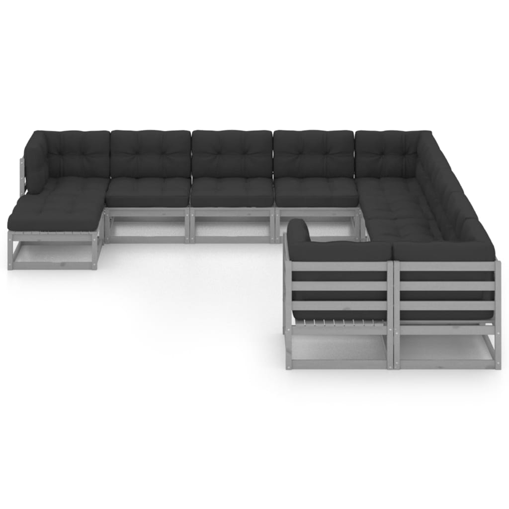 

vidaXL 11-delige Loungeset met kussens massief grenenhout grijs