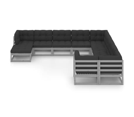 vidaXL Sodo komplektas su pagalvėmis, 11 dalių, pilkas, pu&scaron;ies masyvas