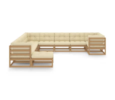 vidaXL 11-daļīgs dārza atpūtas mēbeļu komplekts ar matračiem, priede