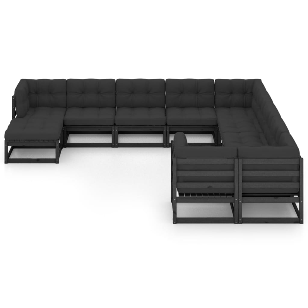 

vidaXL 11-delige Loungeset met kussens massief grenenhout zwart