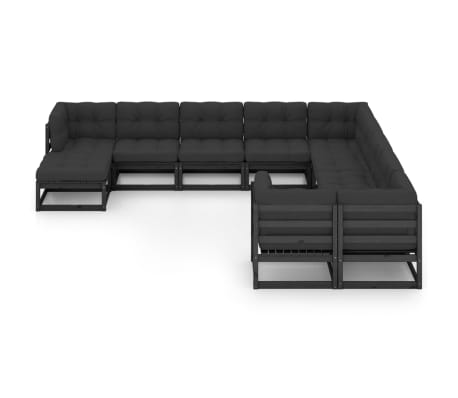 vidaXL Sodo komplektas su pagalvėmis, 11 dalių, juodas, pu&scaron;ies masyvas