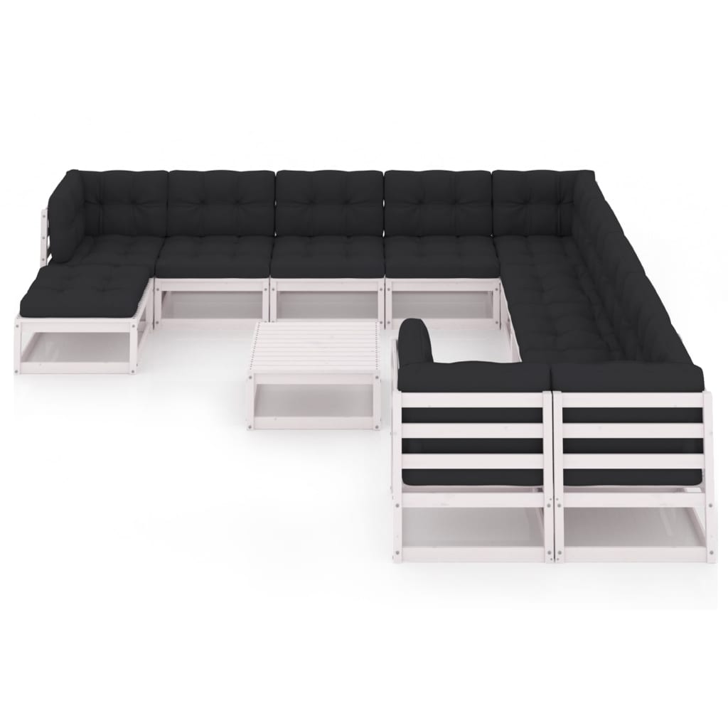 vidaXL 12-delige Loungeset met kussens massief grenenhout wit afbeelding