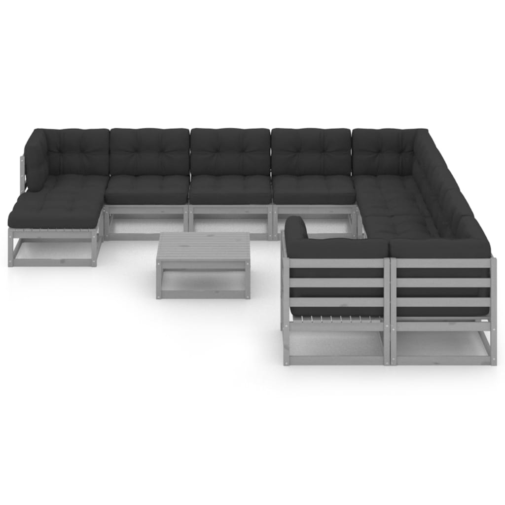 

vidaXL 12-delige Loungeset met kussens massief grenenhout grijs