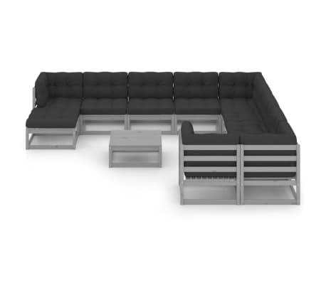 vidaXL Sodo komplektas su pagalvėmis, 12 dalių, pilkas, pu&scaron;ies masyvas