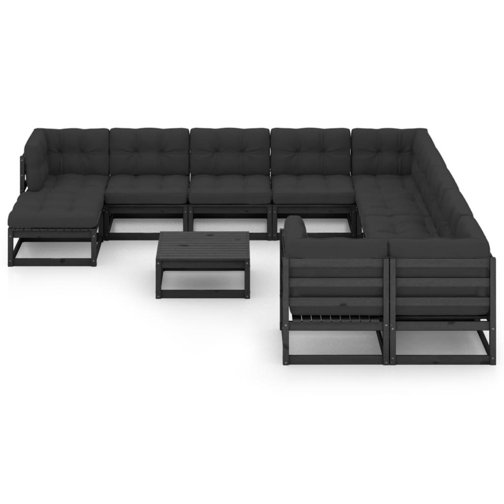 

vidaXL 12-delige Loungeset met kussens massief grenenhout zwart