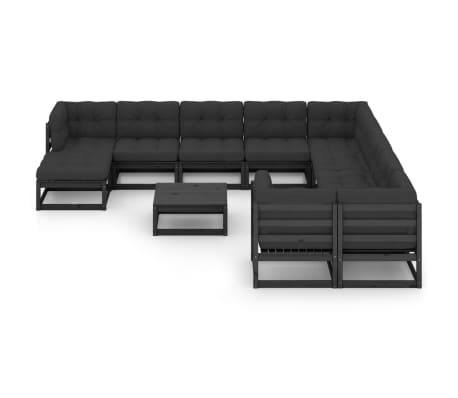 vidaXL 12-osainen Puutarhasohvasarja tyynyill&auml; musta t&auml;ysi m&auml;nty