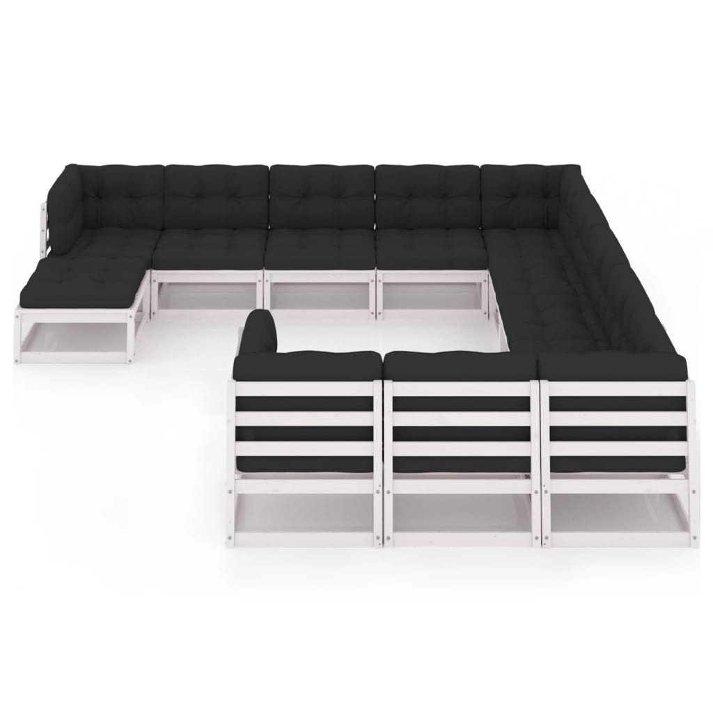 

vidaXL 12-delige Loungeset met kussens massief grenenhout wit