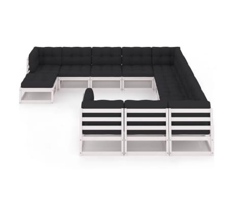 vidaXL 12-osaline aiam&ouml;&ouml;bli komplekt istmepatjadega, valge, m&auml;nnipuit