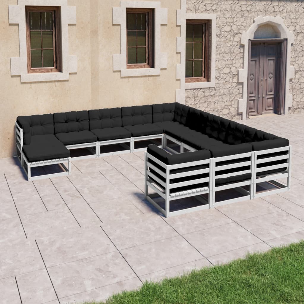 vidaXL 12-tlg. Garten-Lounge-Set mit Kissen Weiß Massivholz Kiefer