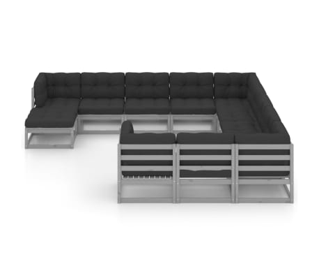 vidaXL Sodo komplektas su pagalvėmis, 12 dalių, pilkas, pu&scaron;ies masyvas