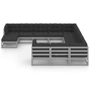 vidaXL Sodo komplektas su pagalvėmis, 12 dalių, pilkas, pu&scaron;ies masyvas